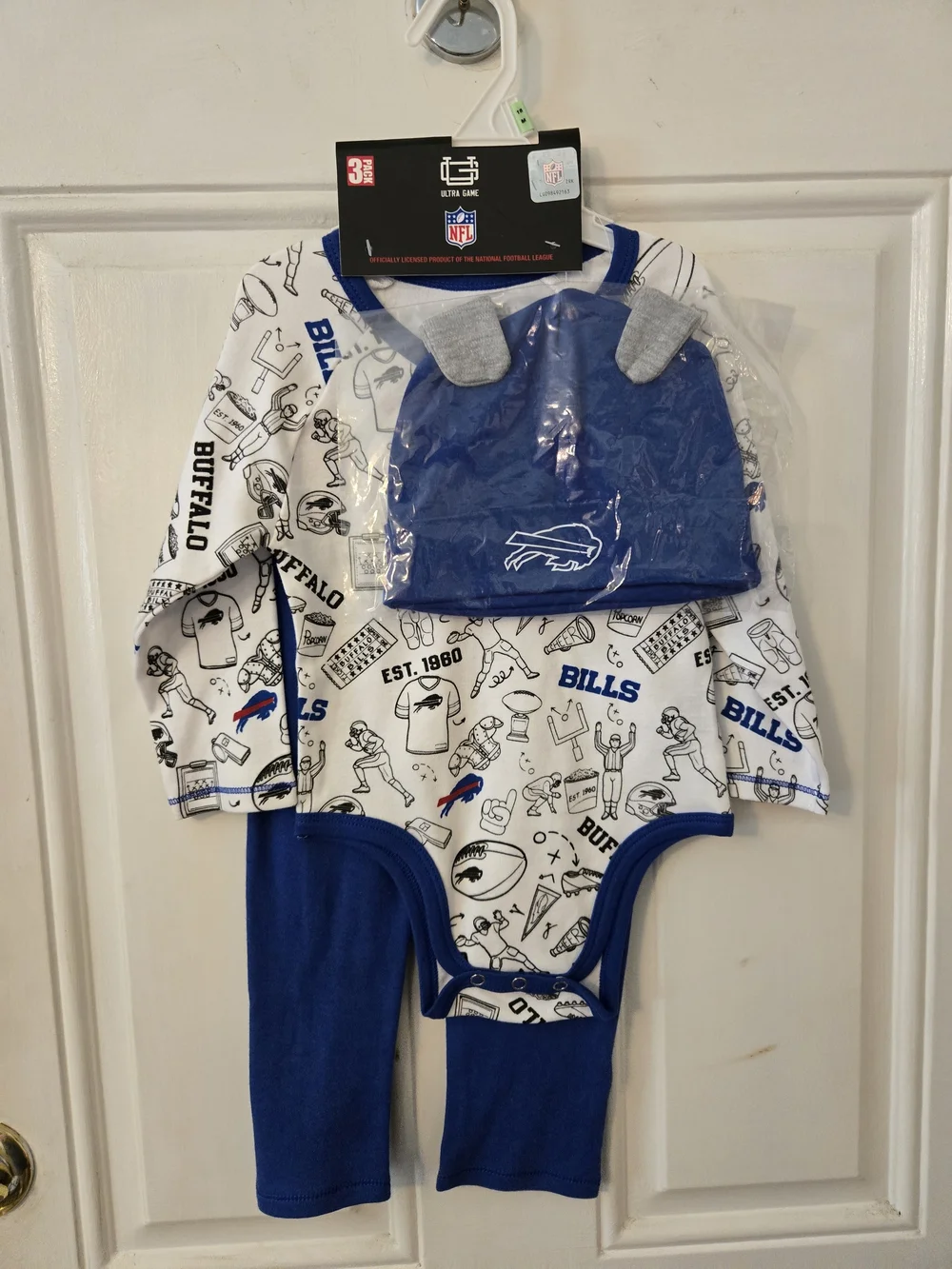 NFL Buffalo Bills Infant 3-Piece Bodysuit & Hat Set - Blue/White